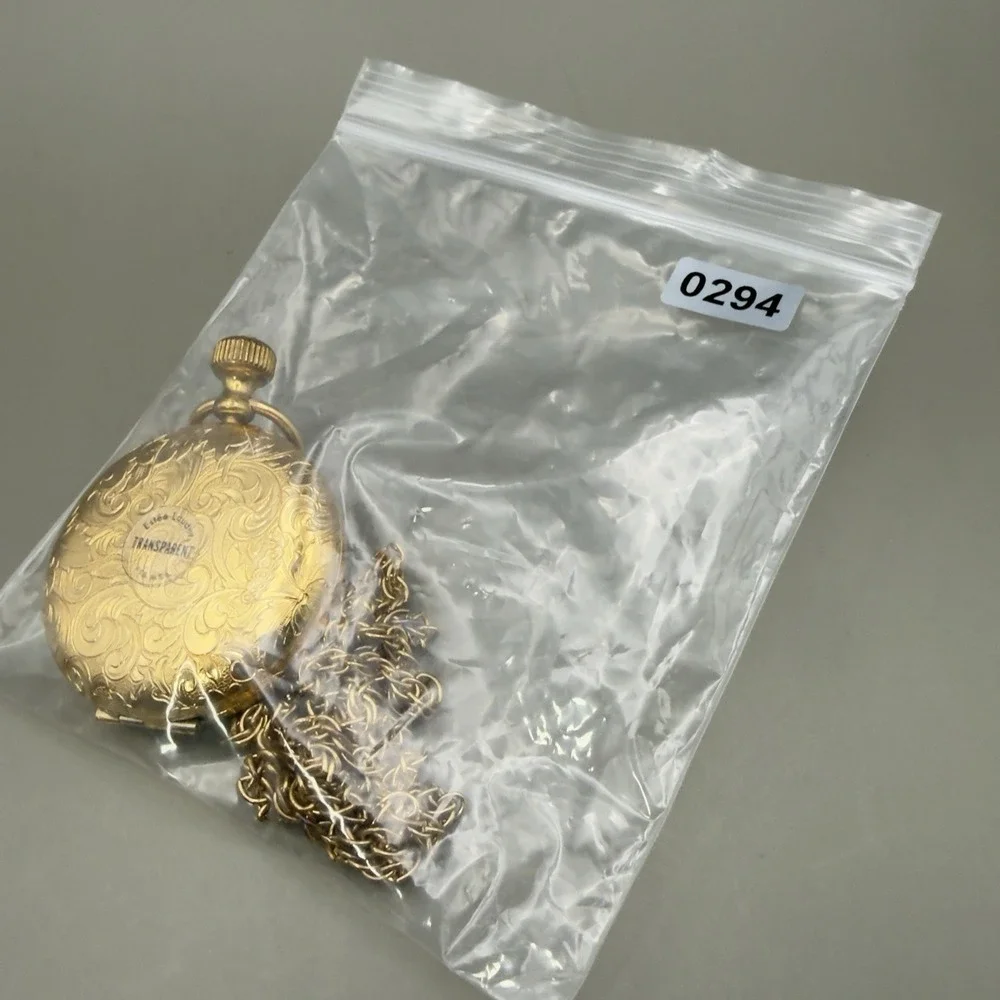 Estee Lauder Pocket Watch Compact Necklace Gold Tone Floral Scroll Face Powder
